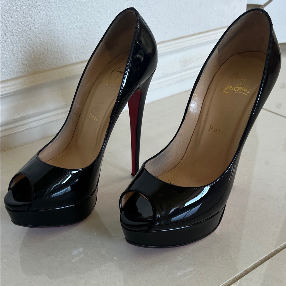 Christian Louboutin Glossy Black Peep Toe Heels